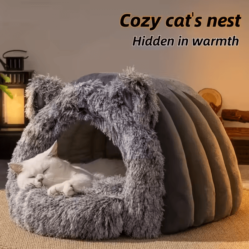 Winter Warm Fleece Cat Cave Windproof 360° Thermal Comfort for Cats & Small Dogs