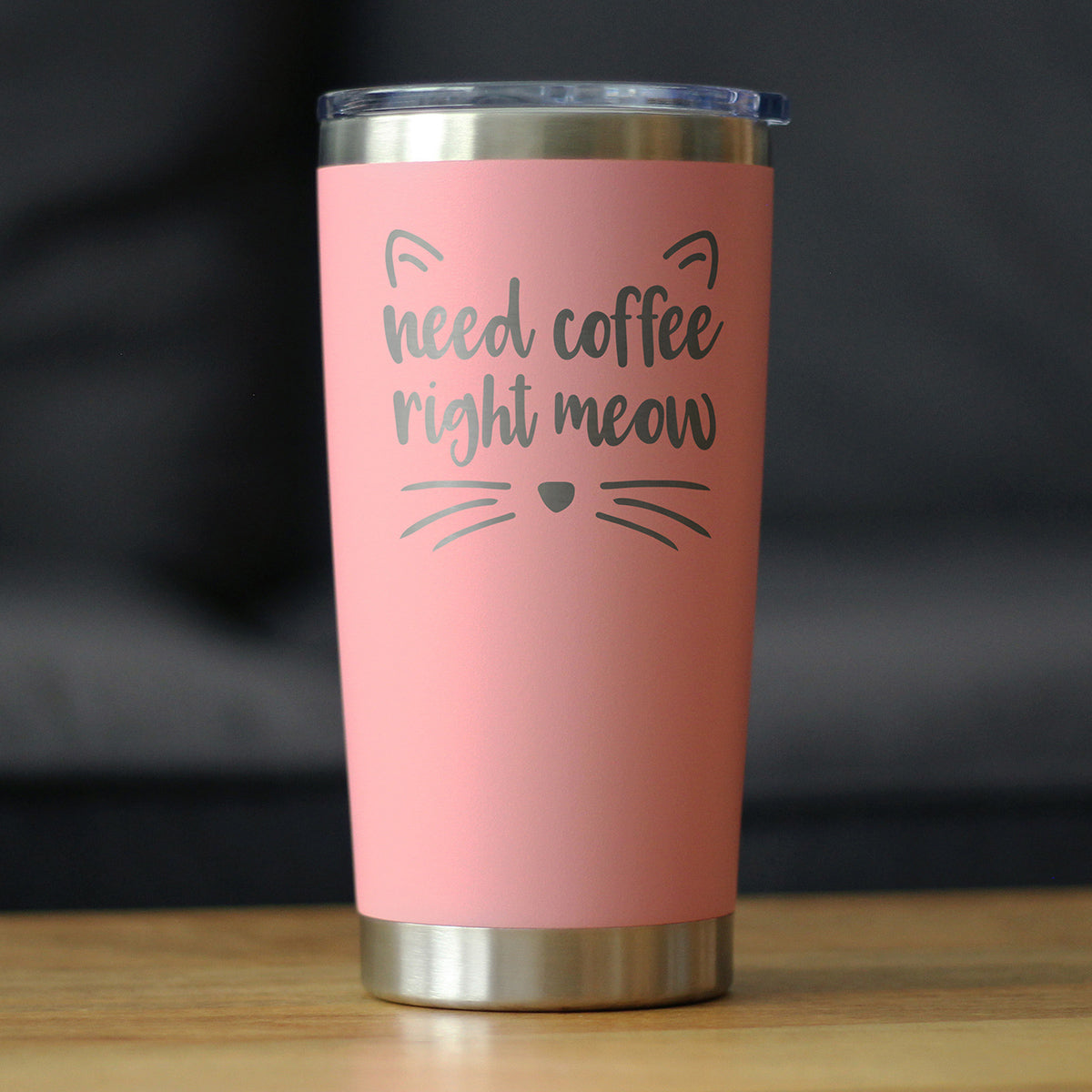 Need Coffee Right Meow - Insulated Coffee Tumbler Cup with Sliding Lid - Stainless Steel Insulated Mug - Cat Themed Coffee Gifts