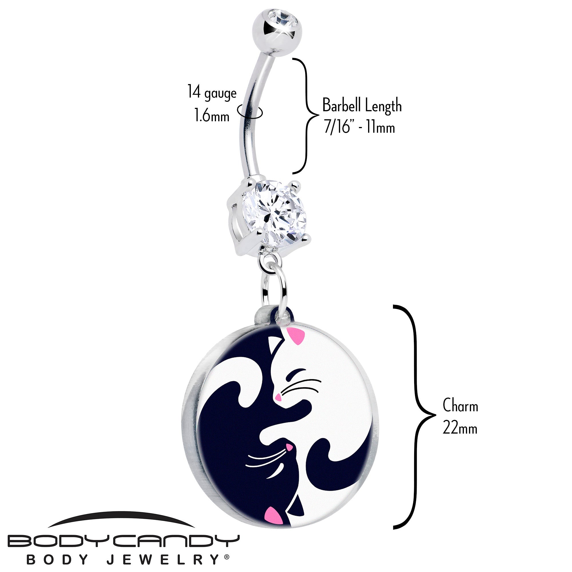 Double Gem Yin Yang Cat Dangle Belly Ring by Onyx O