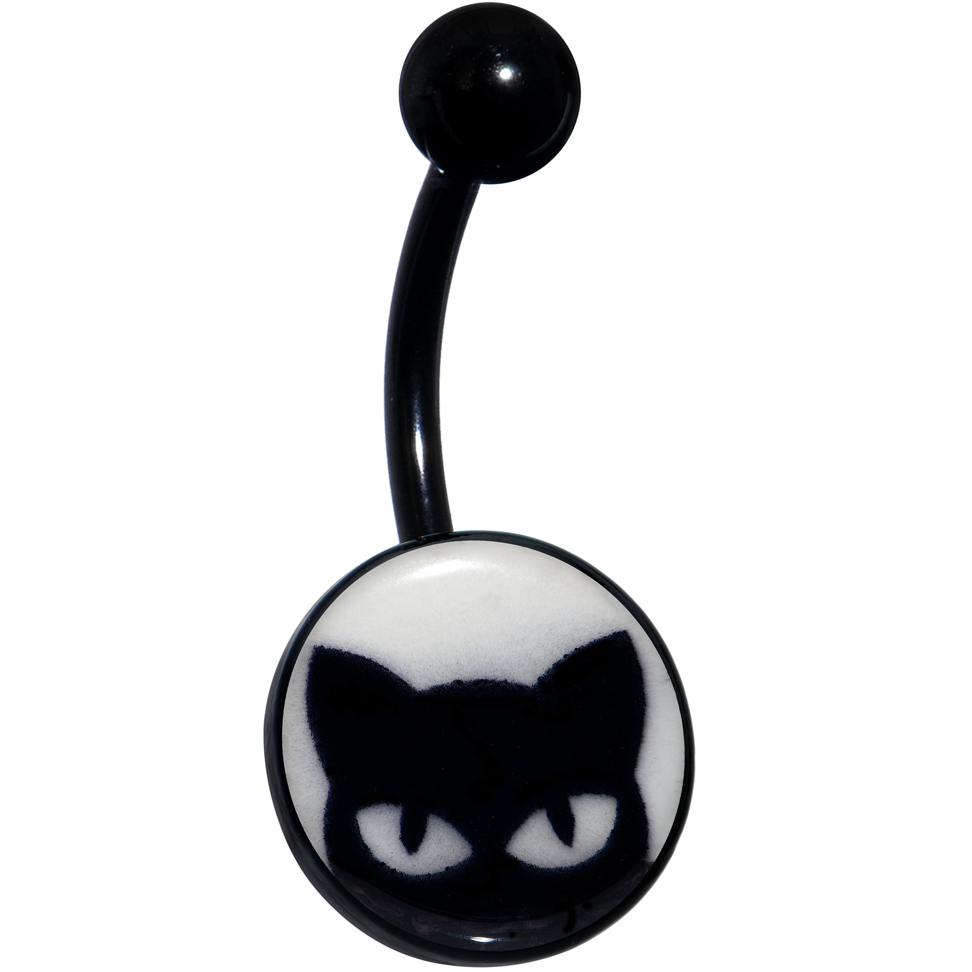 Black Glow in the Dark Peeking Black Cat Belly Ring by Onyx O