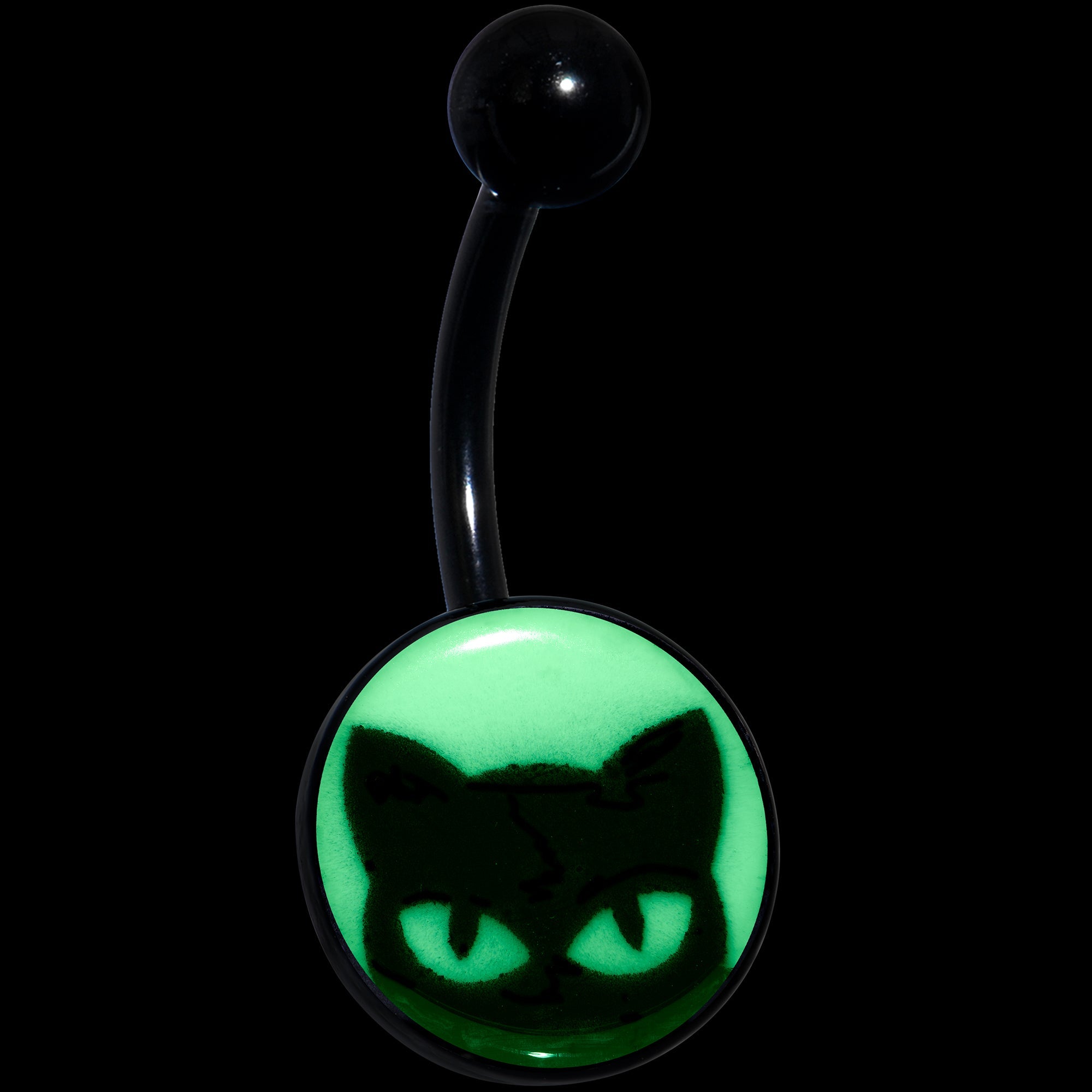 Black Glow in the Dark Peeking Black Cat Belly Ring by Onyx O