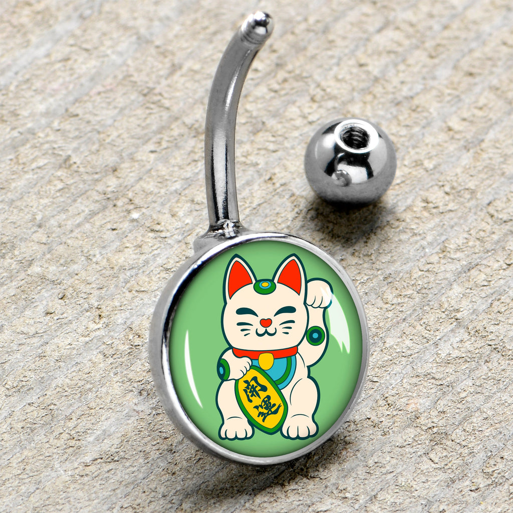 Waving Cat Belly Ring by Onyx O