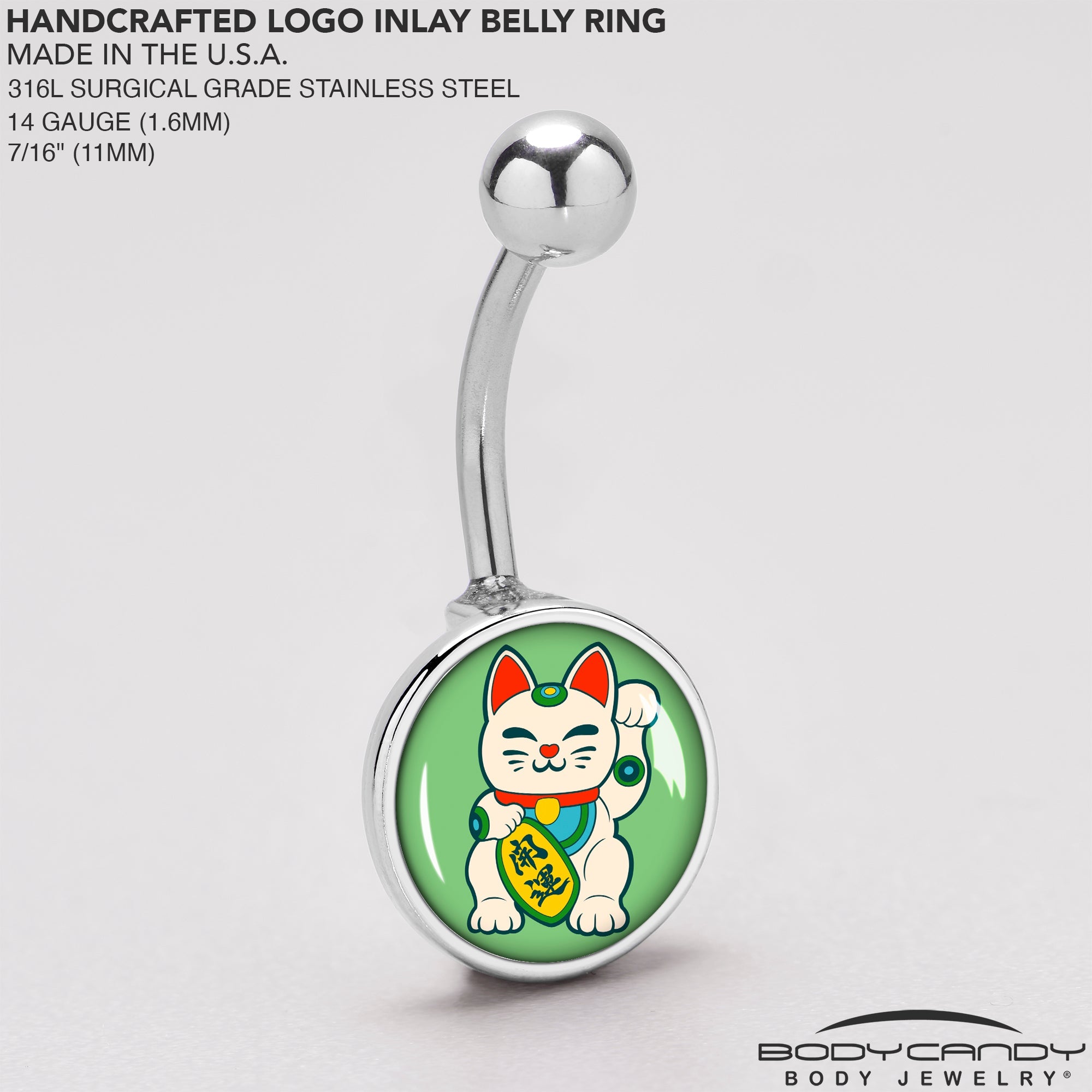 Waving Cat Belly Ring by Onyx O