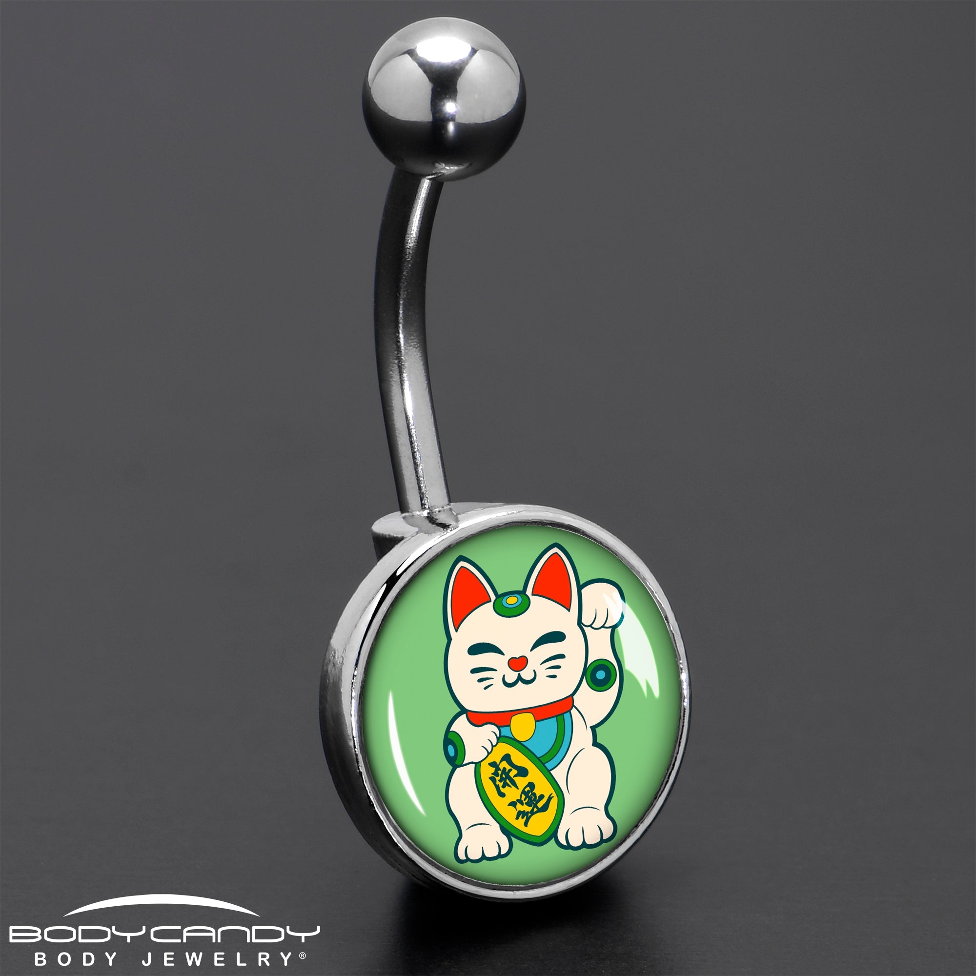 Waving Cat Belly Ring by Onyx O