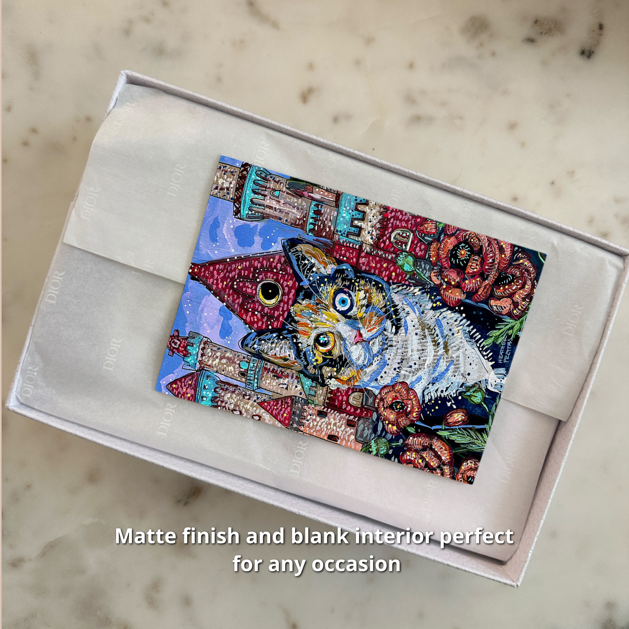 Poppy Castle Cat Fine Art Greeting Card