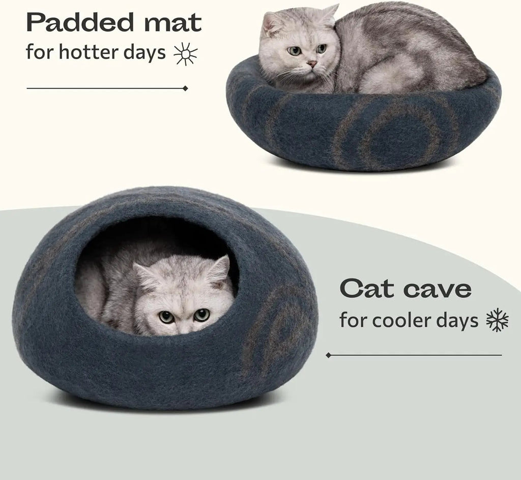 Eco-Friendly Cat Cave Bed – Handmade 100% Merino Wool Felt Hideout for Cats & Kittens
