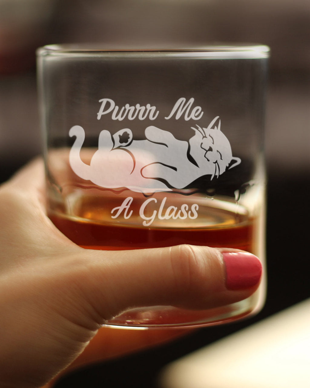 Purr Me a Glass - Funny Cat Whiskey Rocks Glass - Fun Unique Kitty Themed Decor - 10.25 Oz