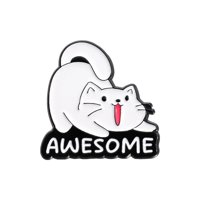 Cute White Cat Enamel Pins Cartoon Kitten Brooches Backpack Lapel Badges Animal Jewelry Gift