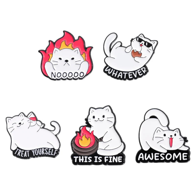 Cute White Cat Enamel Pins Cartoon Kitten Brooches Backpack Lapel Badges Animal Jewelry Gift