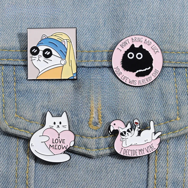 Cat Enamel Pins Funny Kitten Lapel Pin Kawaii Brooch Jewelry for Backpack Clothes Collar Badges Gifts