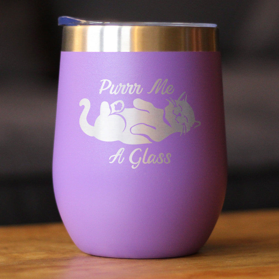 Purr Me A Glass - Cat Wine Tumbler Glass with Sliding Lid - Stainless Steel Insulated Mug - Fun Unique Cat Themed Décor and Gifts for Men & Women
