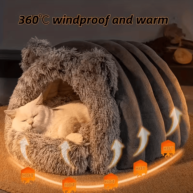 Winter Warm Fleece Cat Cave Windproof 360° Thermal Comfort for Cats & Small Dogs