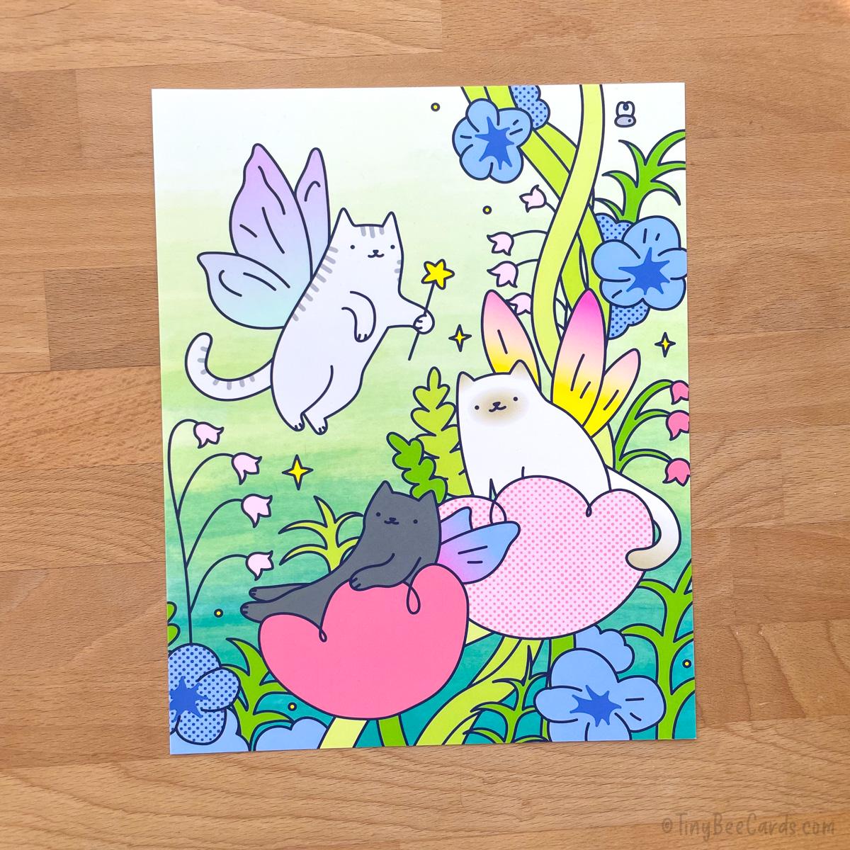 Fairy Cats Whimsical Cute Art Print