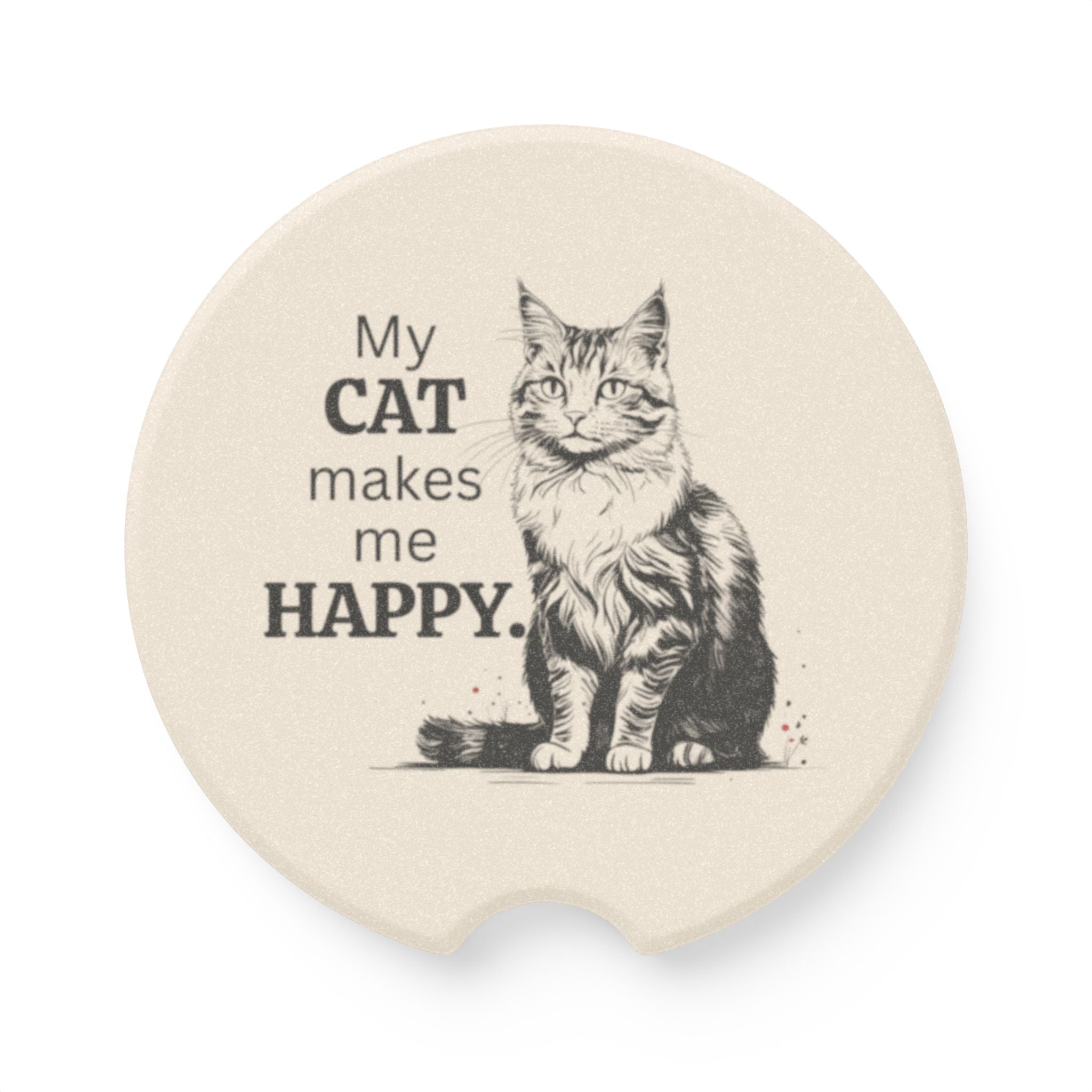 Cat Makes Me Happy Soapstone Coaster for Vehicle
