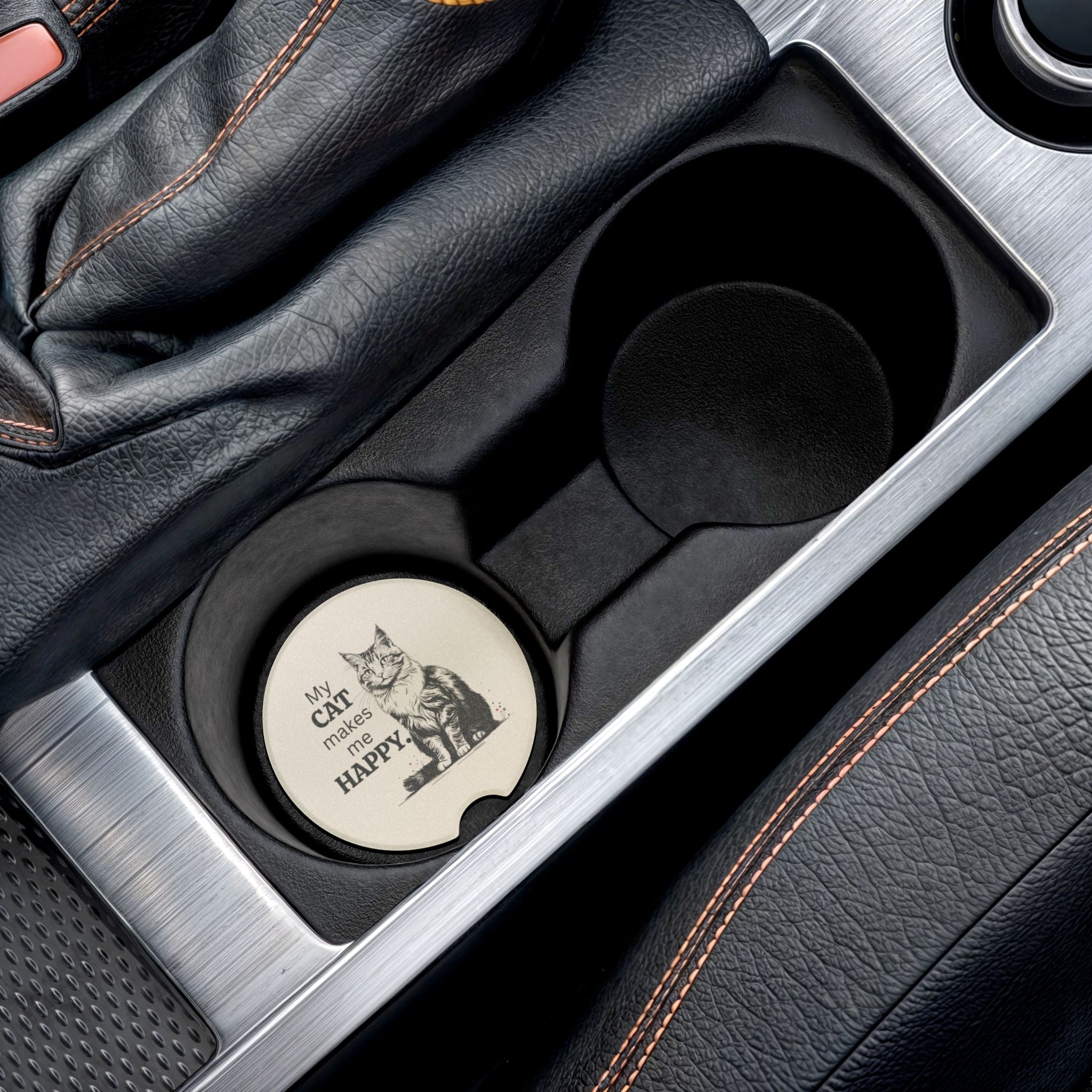 Cat Makes Me Happy Soapstone Coaster for Vehicle