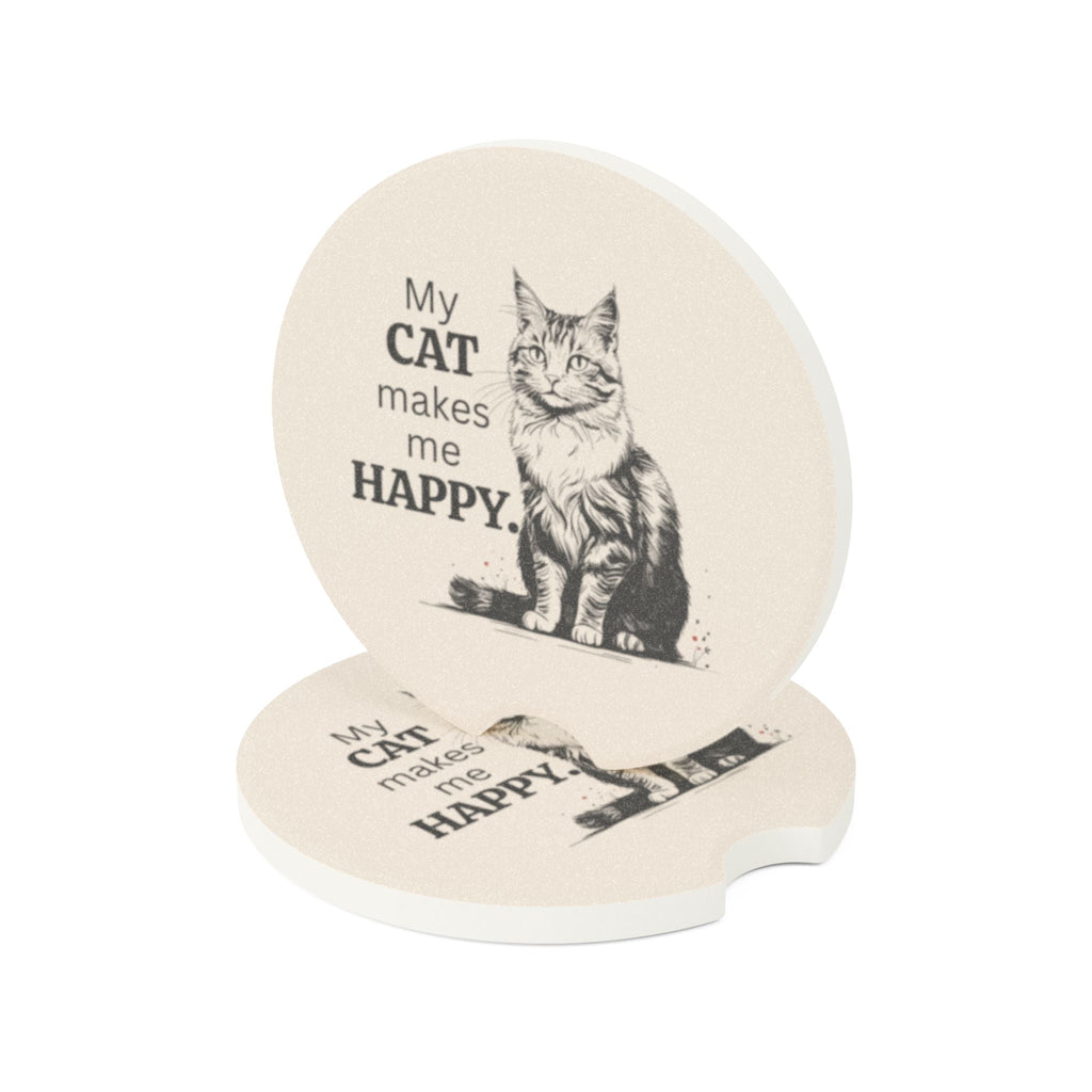Cat Makes Me Happy Soapstone Coaster for Vehicle