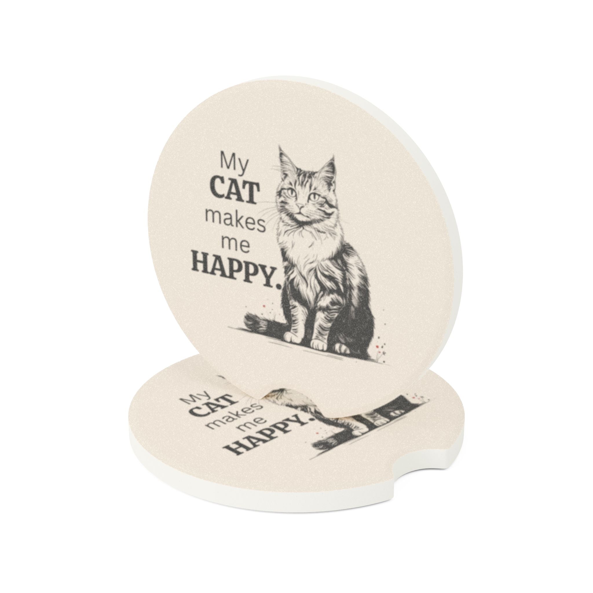 Cat Makes Me Happy Soapstone Coaster for Vehicle