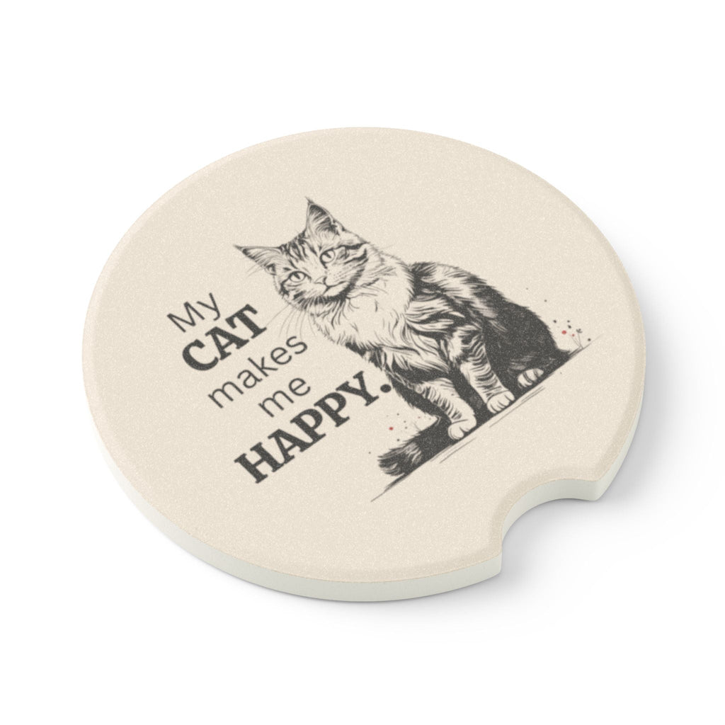 Cat Makes Me Happy Soapstone Coaster for Vehicle