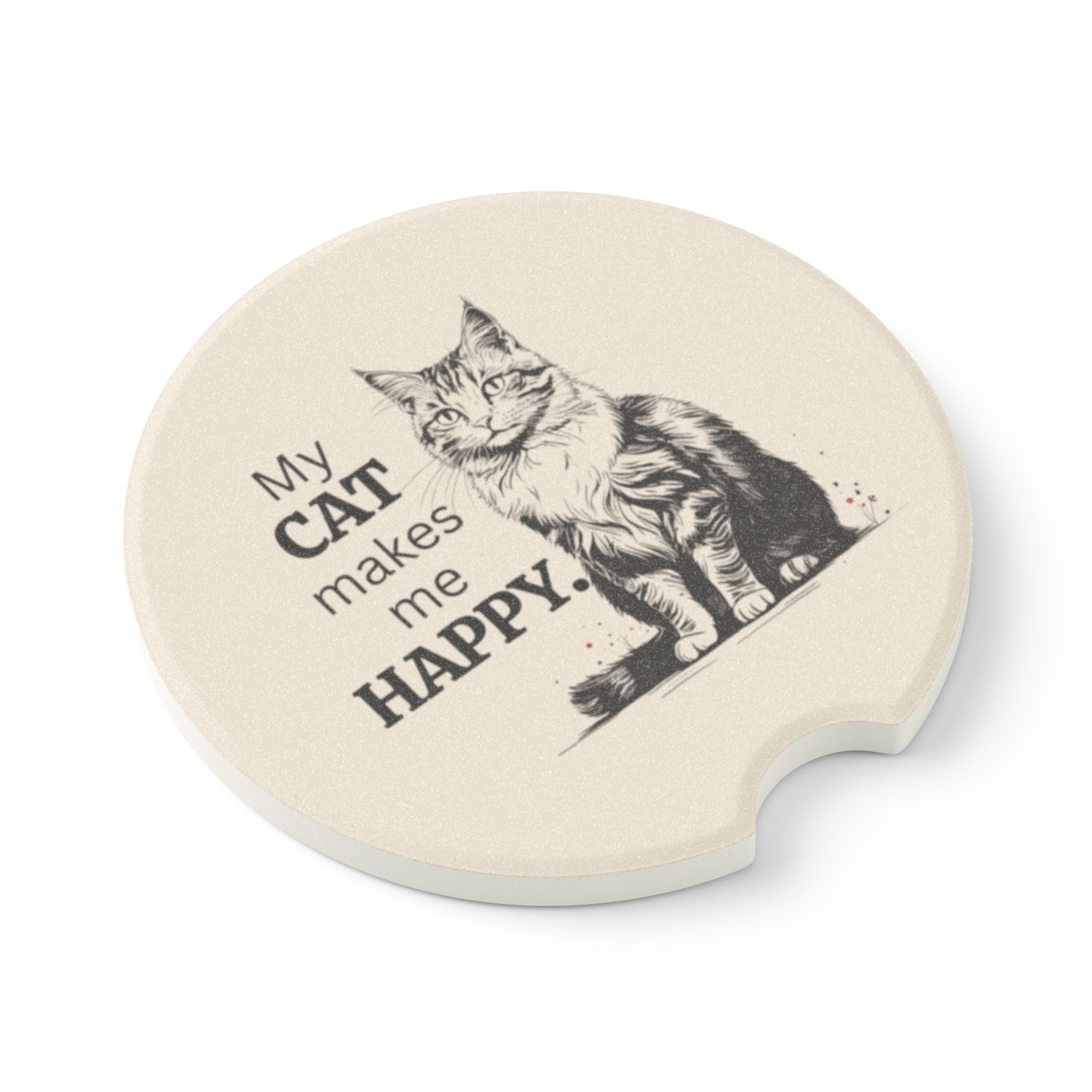 Cat Makes Me Happy Soapstone Coaster for Vehicle