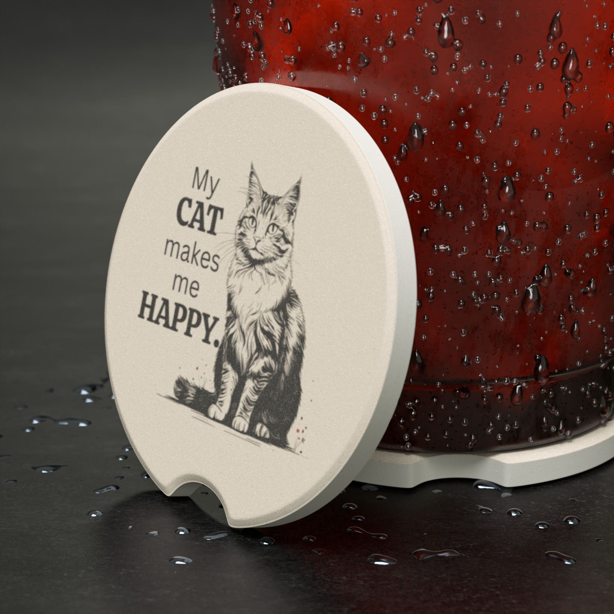 Cat Makes Me Happy Soapstone Coaster for Vehicle